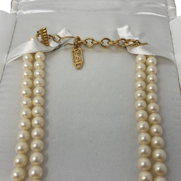 Yves Saint Laurent Vintage Faux Pearl Necklace – Statement Costume Jewelry YSL - Picture 8 of 11